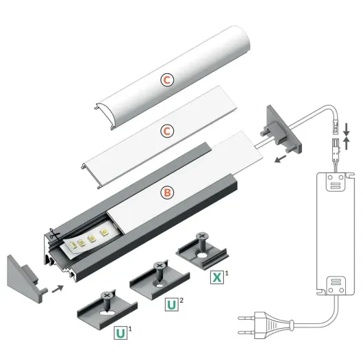 Réglette LED grise pour pose en angle